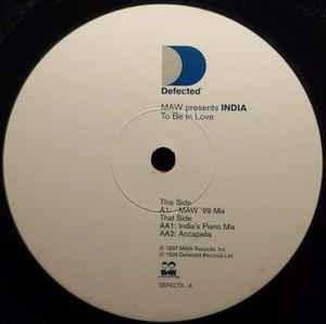Image of Label Cover of 12" - G+/VG+ - MAW PRESENTS INDIA, To Be In Love (Defected; DEFECT5, UK 1999, Die Cut Company Sleeve, Inner), Large tear on front of sleeve from sticker + sticker ghost,  - 3016030C