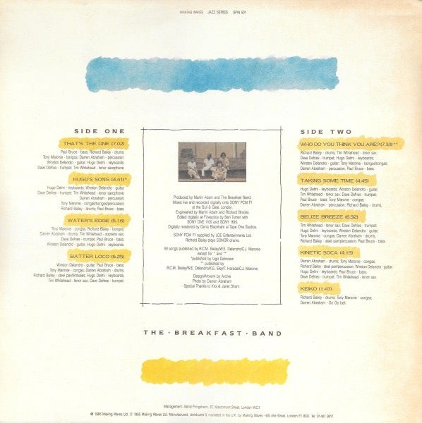 Image of Back Cover of LP - VG/G+ - THE BREAKFAST BAND, Water's Edge (Making Waves; SPIN 501, UK 1985), Light Marks only.,  - 3016048C
