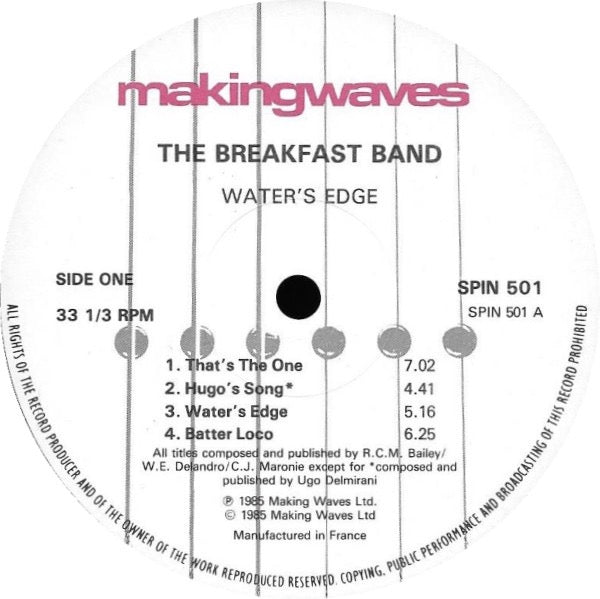 Image of Label Cover of LP - VG/G+ - THE BREAKFAST BAND, Water's Edge (Making Waves; SPIN 501, UK 1985), Light Marks only.,  - 3016048C