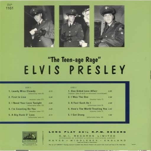 Image of Back Cover of 10" - VG+/VG+ - ELVIS PRESLEY, The Teen-age Rage (His Master's Voice; DLP 1161,  1990s, Unofficial Release, Pink Vinyl), ,  - 3026053E