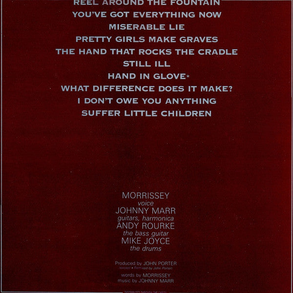 Image of Back Cover of LP - VG/VG - THE SMITHS, The Smiths (Rough Trade; ROUGH 61, UK 1984, Inner, Blue Label with Stamp Logo), ,  - 3026012E