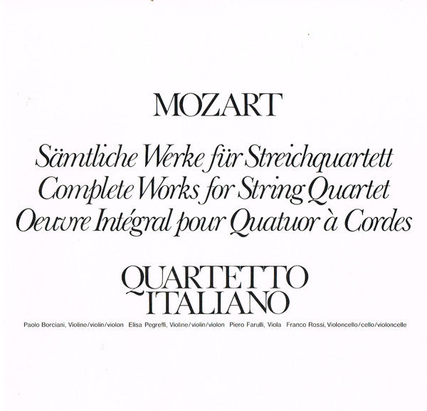 Image of Back Cover of 9xLP - VG+/VG+ - QUARTETTO ITALIANO, Mozart: Complete Works For String Quartet (Philips; 6747 097, Netherlands , Box Set, Booklet), ,  - 3026063E