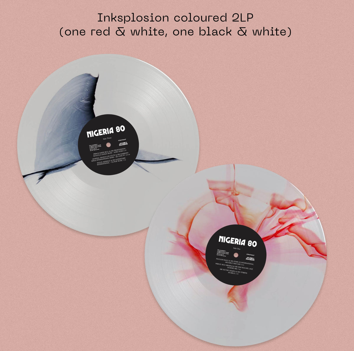 Image of Back Cover of 2xLP - NEW/NEW - VARIOUS ARTISTS, Nigeria 80 - Dinked Edition (Strut Records; STRUT344LPD, UK 2026, Gatefold, Inksplosion Coloured Vinyl, Red/White & Black/White, Limited Pressing of 400, Dinked Edition No. 429, A2 Folded Poster, Liner Notes. ), , Strut presents Nigeria 80, the next essential chapter in the legendary Nigeria 70 series, diving deep into the explosive sound world of 1980s Nigeria.Following the global impact of 2001's Nigeria 70, which helped introduce rare Nigerian re