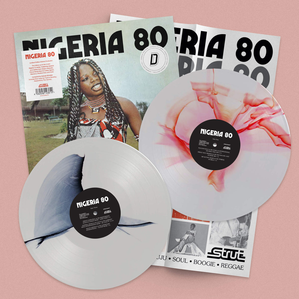 Image of Front Cover of 2xLP - NEW/NEW - VARIOUS ARTISTS, Nigeria 80 - Dinked Edition (Strut Records; STRUT344LPD, UK 2026, Gatefold, Inksplosion Coloured Vinyl, Red/White & Black/White, Limited Pressing of 400, Dinked Edition No. 429, A2 Folded Poster, Liner Notes. ), , Strut presents Nigeria 80, the next essential chapter in the legendary Nigeria 70 series, diving deep into the explosive sound world of 1980s Nigeria.Following the global impact of 2001's Nigeria 70, which helped introduce rare Nigerian r