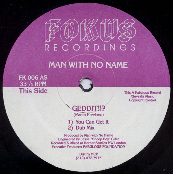 Image of Front Cover of 12" - /VG - MAN WITH NO NAME, Geddit !!? / 120 Something (Fokus Recordings; FK 006, US 1991, Plain Sleeve), light marks only. highlighter pen on label,  - 3746191S