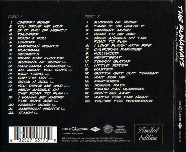 Image of Back Cover of 2xCD - EX/EX - THE RUNAWAYS, The Mercury Albums Anthology (Hip-O Select; B0014074-02, US 2010, Booklet, Limited Edition), ,  - 4056128S