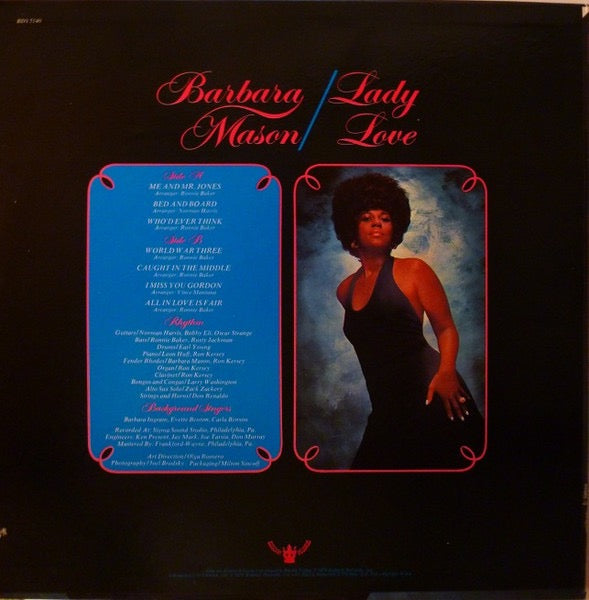 Image of Back Cover of LP - VG/VG+ - BARBARA MASON, Lady Love (Buddah Records; BDS 5140, US 1973, Pasteback Sleeve), Light shelf wear to sleeve.,  - 3016089C