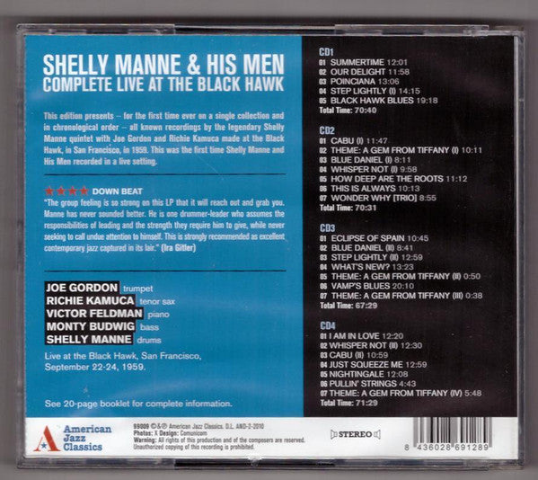 Image of Back Cover of 4xCD - VG+/VG+ - SHELLY MANNE & HIS MEN, Complete Live At The Black Hawk (American Jazz Classics; 99009, Europe 2010, Booklet), ,  - 3056006S