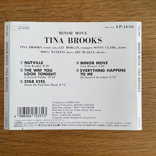 Image of Back Cover of CD - VG+/VG+ - TINA BROOKS, Minor Move (Blue Note; TOCJ-1616, Japan 1996), Obi is not included,  - 3056007S