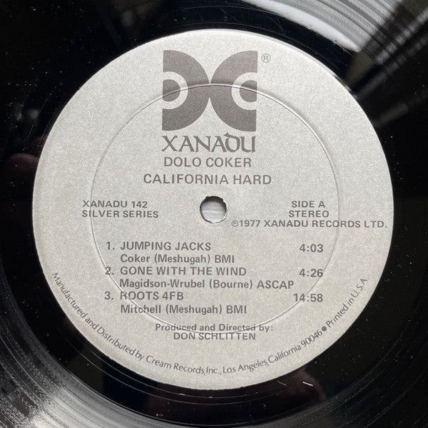 Image of Label Cover of LP - VG+/VG+ - DOLO COKER, California Hard (Xanadu Records; Xanadu 142, US 1977), ,  - 3026099E