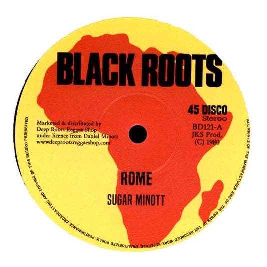 Image of Front Cover of 12" - /VG+ - SUGAR MINOTT / DEVON RUSSELL, Rome / Let Sleeping Dogs Lie (Black Roots; BD121, France 2019 Reissue), ,  - 3016137C