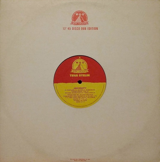 Image of Front Cover of 12" - VG/VG+ - TENA STELIN, Jah Equity (WAU! Mr. Modo Recordings; MWS 011T, UK 1989, Company Sleeve), A few light scuffs, plays VG+. HWOL. Light storage wear on company sleeve.,  - 3016139C