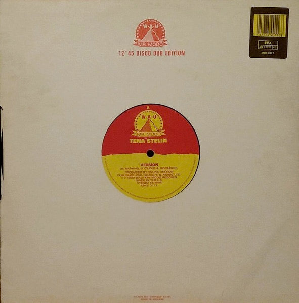 Image of Back Cover of 12" - VG/VG+ - TENA STELIN, Jah Equity (WAU! Mr. Modo Recordings; MWS 011T, UK 1989, Company Sleeve), A few light scuffs, plays VG+. HWOL. Light storage wear on company sleeve.,  - 3016139C