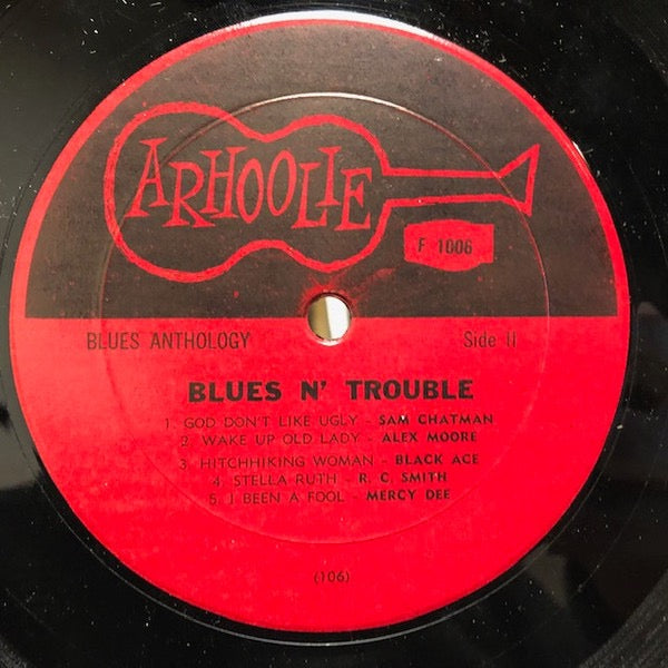 Image of Label Cover of LP - G+/VG - VARIOUS, Blues 'N Trouble (Arhoolie Records; F1006, US Reissue, Pasteback Sleeve), Top seam split. Disc is a strong VG.,  - 3016146C