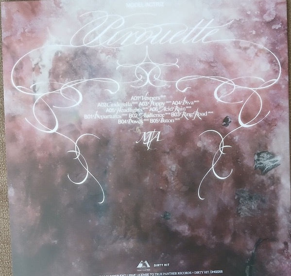 Image of Back Cover of LP - EX/VG+ - MODEL/ACTRIZ, Pirouette (Dirty Hit; DH2206, UK 2025, Gatefold In Clear Plastic Stickered Sleeve, Inner, Rust Coloured Vinyl), Strong VG+,  - 3026139E