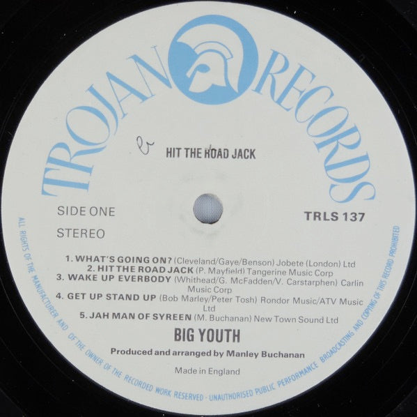 Image of Label Cover of LP - VG/VG - BIG YOUTH, Hit The Road Jack (Trojan Records; TRLS 137, UK 1976), Light scuffs only, shiny disc.,  - 3016144C