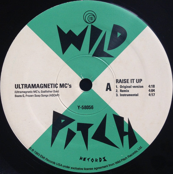 Image of Front Cover of 2514025C: 12" - ULTRAMAGNETIC MC'S, Raise It Up / Saga Of Dandy, The Devil and Day (Wild Pitch; Y-58056, US 1993, Stickered Plain Sleeve) Marks on vinyl. Light wear to sleeve.  VG/VG