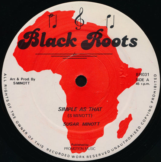 Image of Front Cover of 12" - /G - SUGAR MINOTT, Simple As That (Black Roots; BR031, UK 1982), Ring wears and marks on vinyl, plays VG.,  - 3046080S