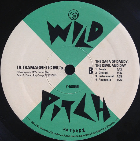 Image of Back Cover of 2514025C: 12" - ULTRAMAGNETIC MC'S, Raise It Up / Saga Of Dandy, The Devil and Day (Wild Pitch; Y-58056, US 1993, Stickered Plain Sleeve) Marks on vinyl. Light wear to sleeve.  VG/VG