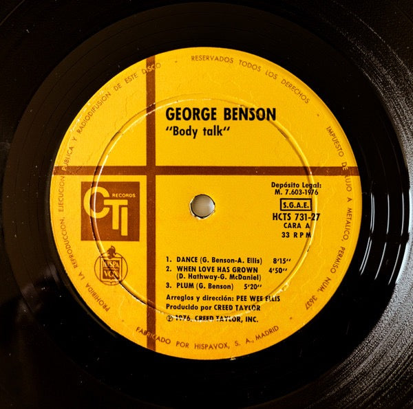 Image of Label Cover of LP - VG/VG+ - GEORGE BENSON, Body Talk (CTI Records; HCTS 731-27, Spain Reissue, Laminated Gatefold Sleeve), ,  - 3016149C