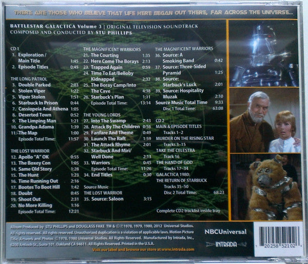 Image of Back Cover of 2xCD - EX/EX - STU PHILLIPS, Battlestar Galactica Volume 3 (Original Television Soundtrack) (Intrada; Special Collection Volume 210, US 2012, Jewel Case), ,  - 3036077E