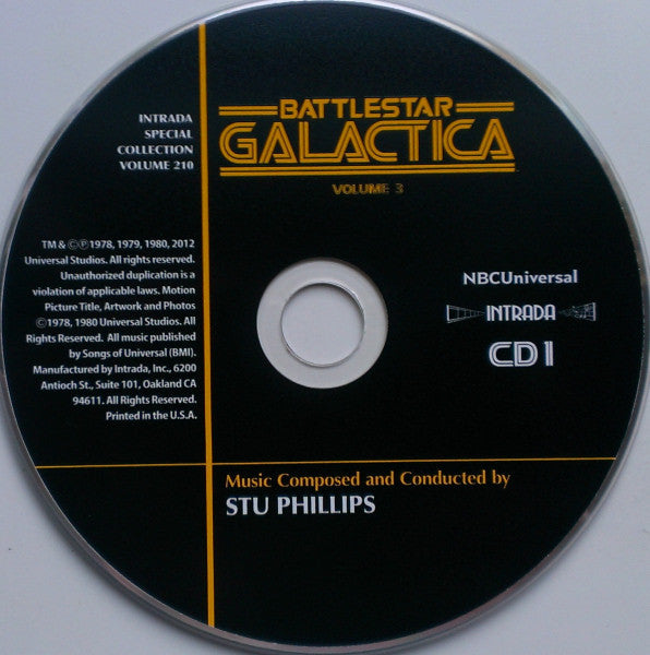 Image of Label Cover of 2xCD - EX/EX - STU PHILLIPS, Battlestar Galactica Volume 3 (Original Television Soundtrack) (Intrada; Special Collection Volume 210, US 2012, Jewel Case), ,  - 3036077E