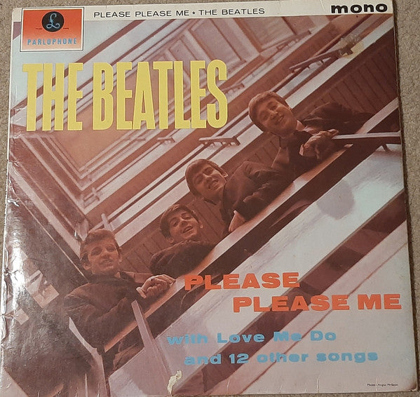Image of Front Cover of LP - G+/G - THE BEATLES, Please Please Me (Parlophone; PMC 1202, UK 1963), Many marks on the record. Sleeve has many small creases and tears and discolouration on sleeve rear.,  - 3026112E