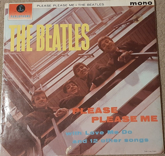 Image of Front Cover of LP - G+/G - THE BEATLES, Please Please Me (Parlophone; PMC 1202, UK 1963), Many marks on the record. Sleeve has many small creases and tears and discolouration on sleeve rear.,  - 3026112E