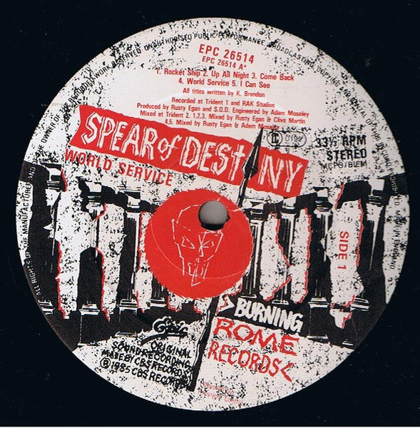 Image of Label Cover of LP - VG/VG+ - SPEAR OF DESTINY, World Service (Epic; EPC 26514, UK 1985, Gatefold), ,  - 3016121C