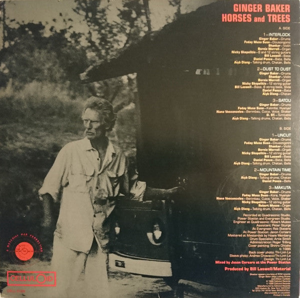 Image of Back Cover of LP - VG+/VG+ - GINGER BAKER, Horses & Trees (Celluloid; CELL 6126, US 1986, Stereo), ,  - 3046088S