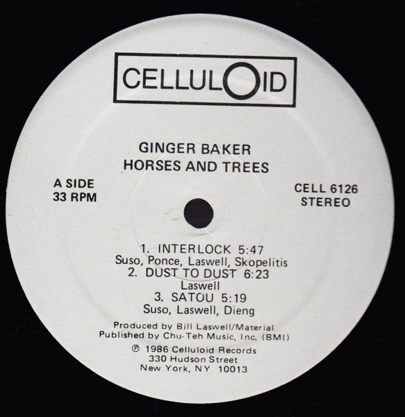 Image of Label Cover of LP - VG+/VG+ - GINGER BAKER, Horses & Trees (Celluloid; CELL 6126, US 1986, Stereo), ,  - 3046088S