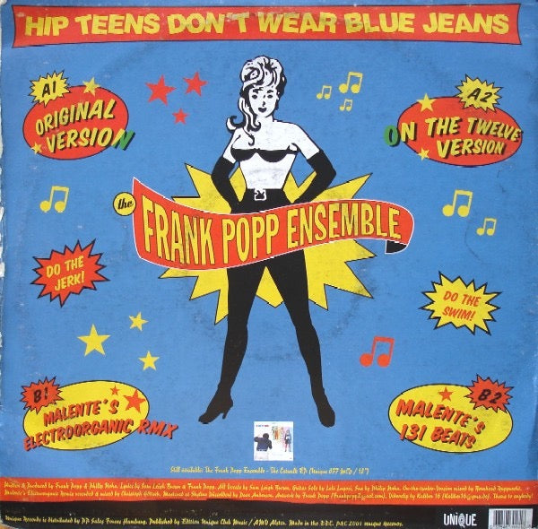 Image of Back Cover of LP - VG/VG+ - THE FRANK POPP ENSEMBLE, Hip Teens Don't Wear Blue Jeans (Unique; UNIQUE 050, Germany 2001), ,  - 3016207C