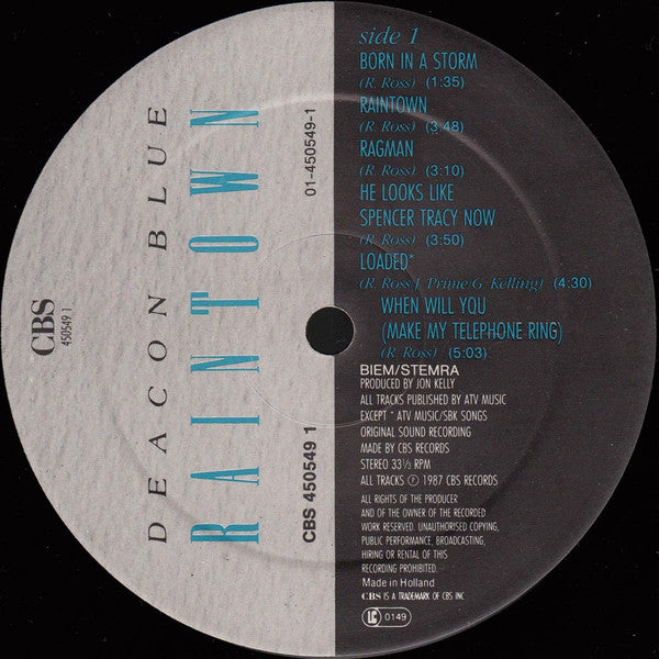 Image of Label Cover of LP - VG+/VG+ - DEACON BLUE, Raintown (CBS; CBS 450549 1, Europe 1987, Inner), ,  - 3046094S