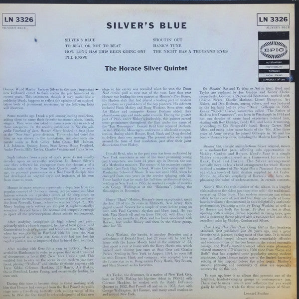Image of Back Cover of LP - VG/VG - THE HORACE SILVER QUINTET, Silver's Blue (Epic; LN 3326, US Reissue, Picture Sleeve), ,  - 3026193E