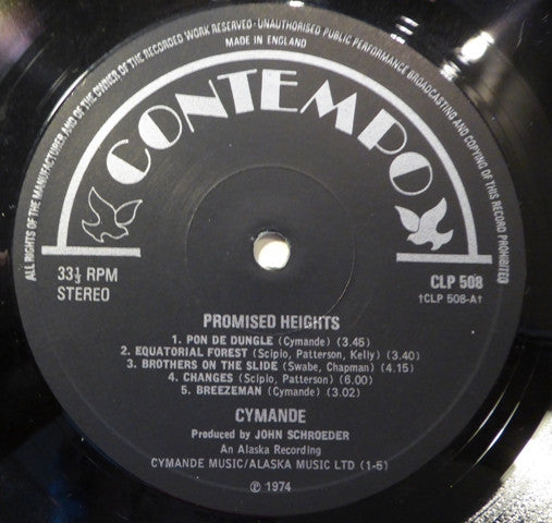 Image of Label Cover of LP - VG/VG - CYMANDE, Promised Heights (Contempo; CLP 508, UK 1974), Record Looks Really Clean. Play Tested And Has A Light Audible Surface Noise Throughout. Sleeve Has 2 Very Thin Lines Of Cellotape Across The Top And Bottom Sleeve.,  - 3046100S