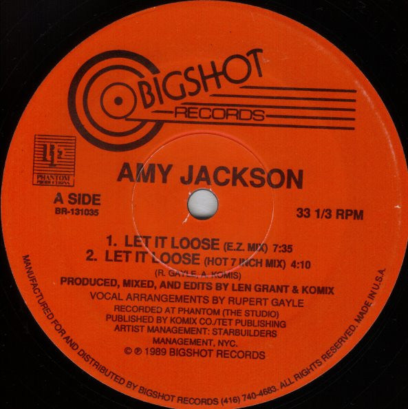 Image of Front Cover of 12" - /VG+ - AMY JACKSON, Let It Loose (Bigshot Records; BR-131035, Canada 1989), ,  - 3046118S
