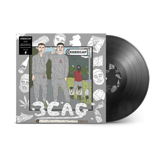 Image of Front Cover of LP - NEW/NEW - KNEECAP, 3CAG (Heavenly; HVNLP242, UK 2026 Reissue, 4 Page Insert, Squidgy Black Vinyl, Download Code), , From inside a hazey attic on Hawthorn Street, 3CAG was born in 2018. Two young fellas in West Béal Feirste on a quest to stay one step ahead of the RUC, using their connections with the Conamara Cartel to Smuggle Narcotics and sneak them past shite Sniffer Dogs. A madman from Free Derry was on the run, so the trio united. A new identity was born, with linguistic su