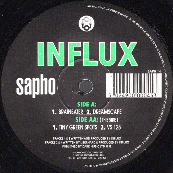 Image of Label Cover of 12" - VG/G+ - INFLUX, Braineater (Sapho; SAPH 14, UK 1993, Company Sleeve), Light marks on vinyl,  - 3046158S