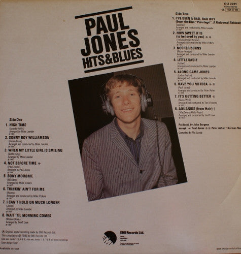 Image of Back Cover of LP - VG+/VG+ - PAUL JONES, Hits & Blues (One-Up; OU 2231, UK 1980, White Label, Foldover Proof Sleeve), Signed on Inner Sleeve and Also on Dated Card - 24 April 1989,  - 3026077E