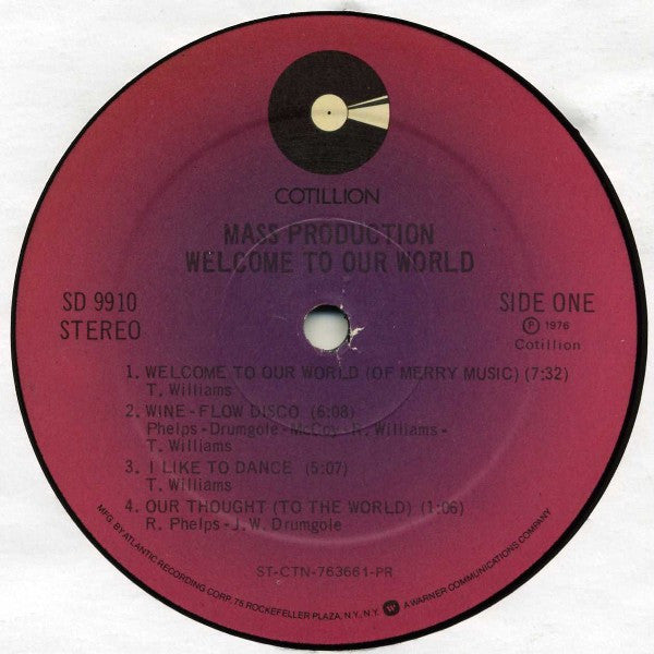 Image of Label Cover of LP - VG/VG - MASS PRODUCTION, Welcome To Our World (Cotillion; SD 9910, US 1976), Ring Wear,  - 3046174S