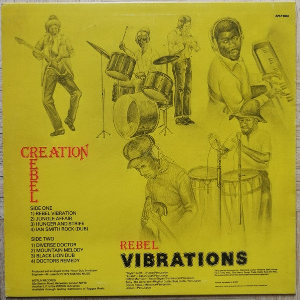 Image of Back Cover of LP - VG/VG - CREATION REBEL, Rebel Vibrations (Hitrun; AP LP 9004, UK 1979), Disc looks weak VG with lots of superficial lines; plays strong VG or better, clean. SWOL. WOC on back.,  - 3026206E