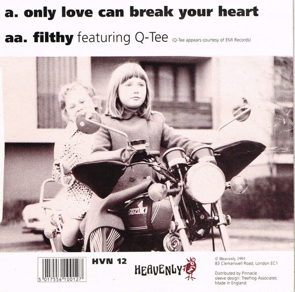 Image of Back Cover of 7" - VG/VG - ST. ETIENNE, Only Love Can Break Your Heart / Filthy (Heavenly; HVN 12, UK 1991, Picture Sleeve), Wear to sleeve opening, top right corner.,  - 3016231C