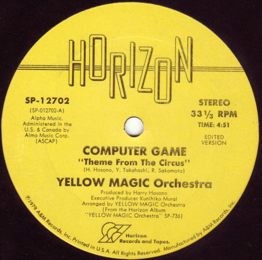 Image of Front Cover of 12" - /VG - YELLOW MAGIC ORCHESTRA, Computer Game (Horizon; SP-12702, US 1979), Strong VG,  - 3046165S