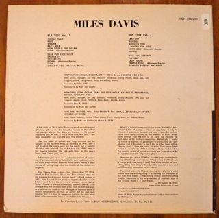 Image of Back Cover of LP - VG/VG - MILES DAVIS, Volume 1 (Blue Note (47 West 63rd. NYC - Side One - Lexington Avenue - Side Two); BLP 1501, US 1958 Reissue, Remastered. (R) under E of Blue Note Side One Label. RVG and P in Run Out), Sleeve Opening Taped, Strong VG, Blue Note (47 West 63rd. NYC - Side One - Lexington Avenue - Side Two)Remastered. (R) under E of Blue Note Side One Label. RVG and P in Run Out - 3026084E