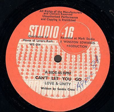 Image of Front Cover of 12" - /G - LOVE & UNITY, Can't Let You Go (Studio 16; WE 014, UK ), Strong G. Lots ofsurface marks, plays G+/VG.,  - 3046201S