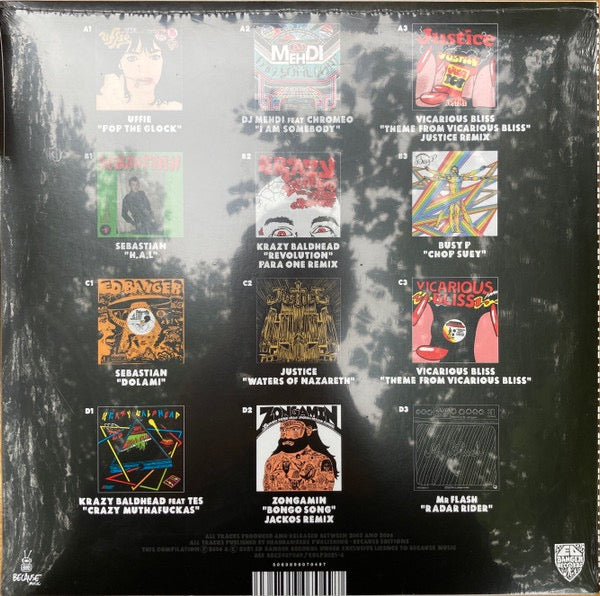 Image of Back Cover of 2xLP - NEW/NEW - VARIOUS, Ed Rec Vol. 1 (Ed Banger Records ; EDLP2021-4, UK & France 2021, Record Store Day 2021, Compilation, Limited Edition of 500), , Ed Banger's essential 2006 compilation finally gets its first ever vinyl pressing. Originally released only on CD, Ed Rec Vol. 1 captures the Paris label at the start of its takeover, bringing together Justice, Uffie, DJ Mehdi, SebastiAn and more in one explosive snapshot of the bloghouse era. - 3036069E