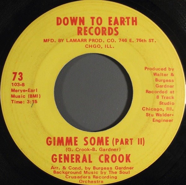 Image of Back Cover of 7" - /VG - GENERAL CROOK, Gimme Some (Down To Earth; 73, US 1970, Plain Sleeve), Light Marks only.,  - 3016274C