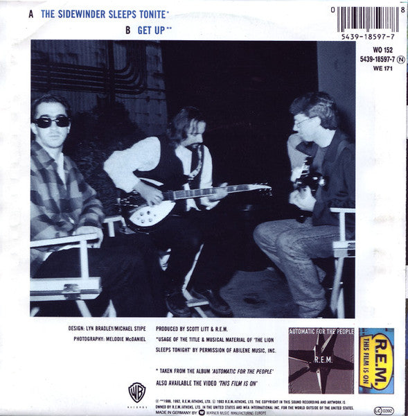 Image of Back Cover of 7" - VG/VG - R.E.M., The Sidewinder Sleeps Tonite (Warner Bros. Records; WO 152, Europe 1993, Picture Sleeve), ,  - 3016233C