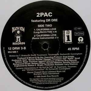 Image of Back Cover of 12" - /G+ - 2PAC, California Love (Death Row Records; 12 DRW 3, UK & Europe 1995, Plain sleeve), Lots of mark sbut plays well above grade.,  - 4226242E