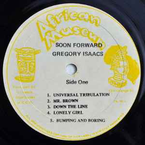 Image of Label Cover of LP - VG/G+ - GREGORY ISAACS, Soon Forward (African Museum; none, Jamaica 1970s), Marked on either side, but plays without pops or skipping. Has surface noise throughout.,  - 3046212S